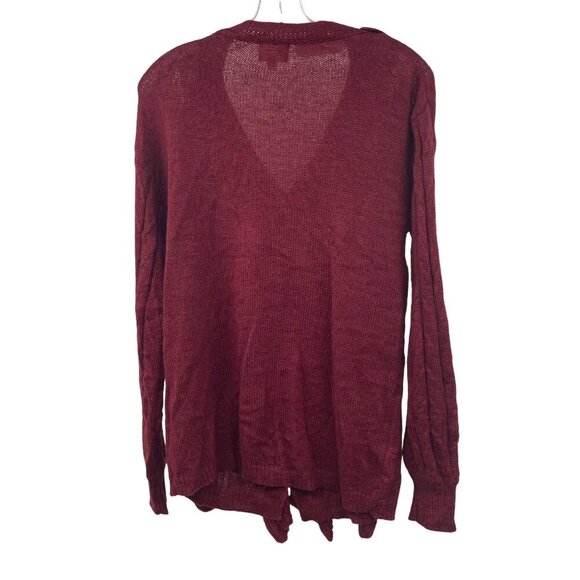 BiBi Women's Ruffle Button Up Cardigan Long Sleeve Maroon Large Lightweight - Picture 7 of 9